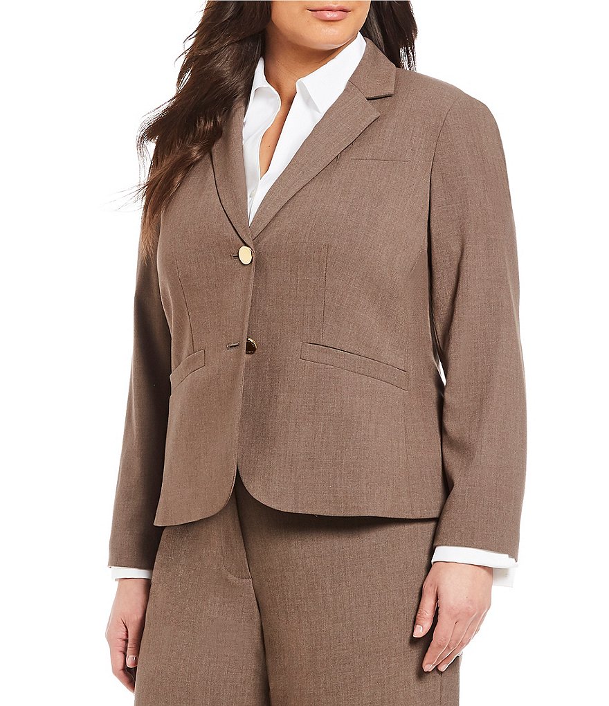 Kasper Plus Size Stretch Crepe Notch Lapel Two Button Jacket