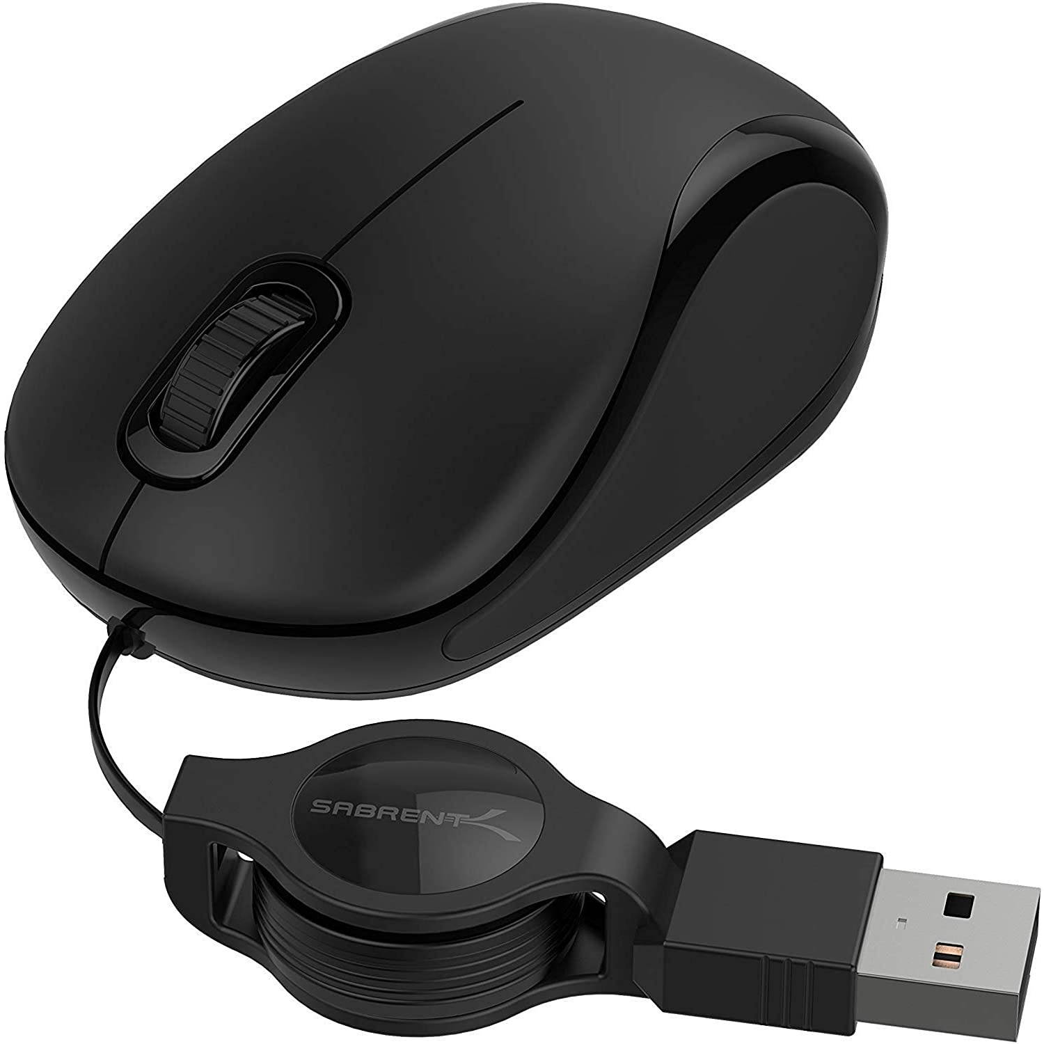 Sabrent Mini Travel USB Optical Mouse with Retractable Cable for Computers and laptops | Mac & PC Compatible (MS-OPMN)