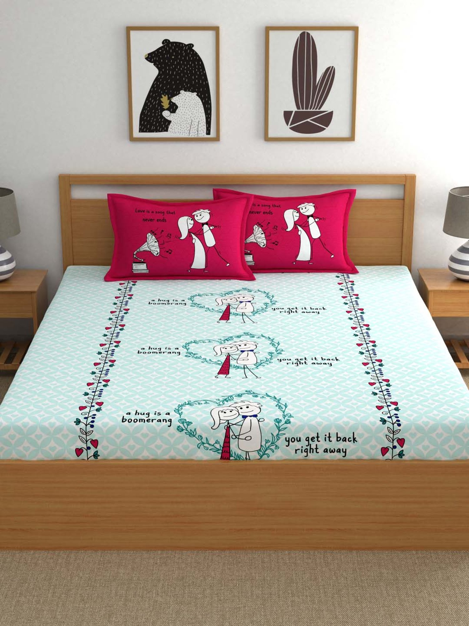 My Room Mint & Pink 210 TC Cotton Bed Sheet Set