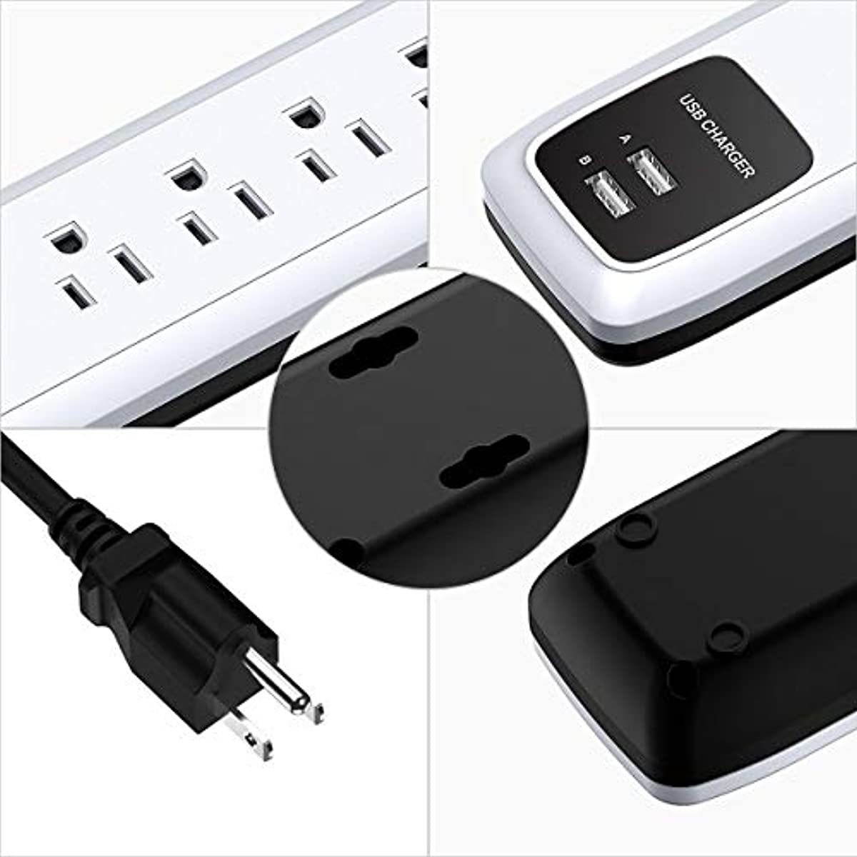 6Outlet + 2 USB 1050 Joule Surge Protector Power Strip with 25Ft Long Extension Cord White UL Listed