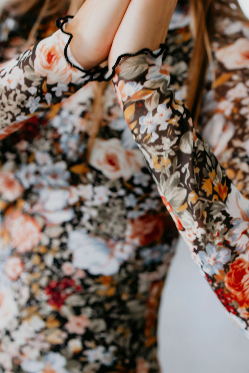 Multicolour Floral Print Split Neck Midi Dress