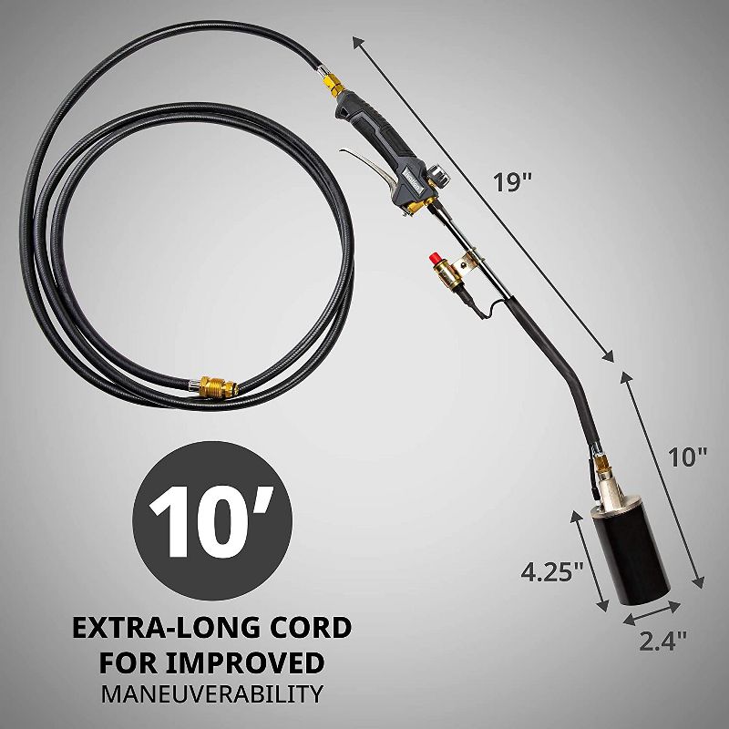 Ivation 340,000 BTU Propane Torch, Heavy Duty Weed Burner With Built-in Ignitor, Extra Long 12' Hose, Adjustable Flame Control, Outdoor Weed Killer for Weeds, Snow Melting, Roofing, Roads & More