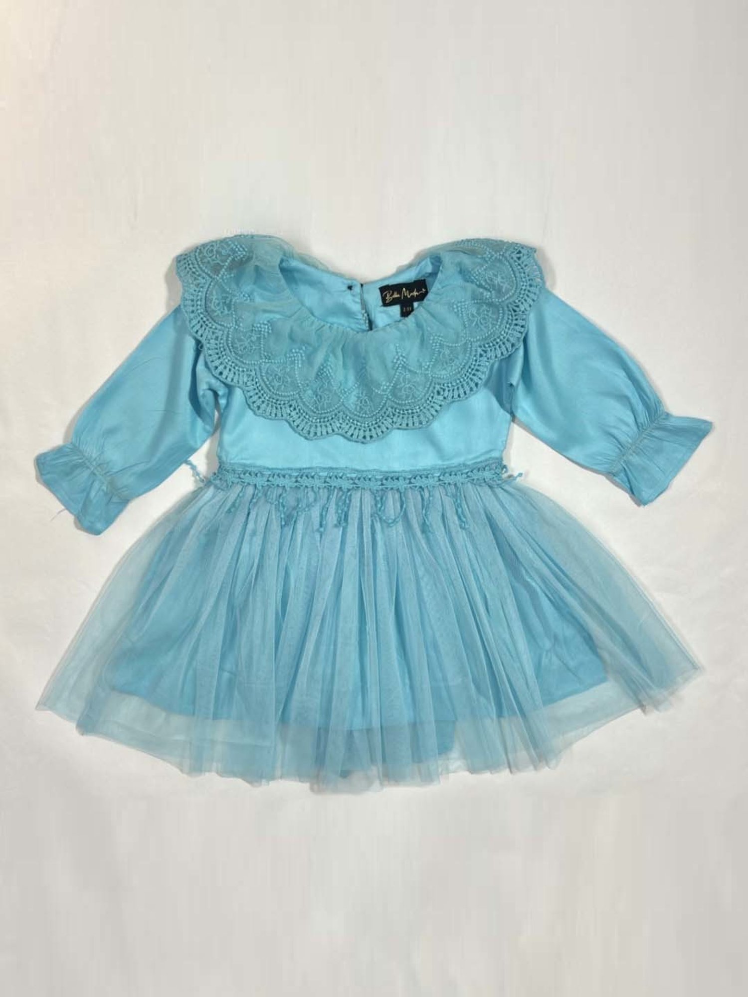Bella Moda Kids Sky Blue Embroidered Full Sleeves Dress
