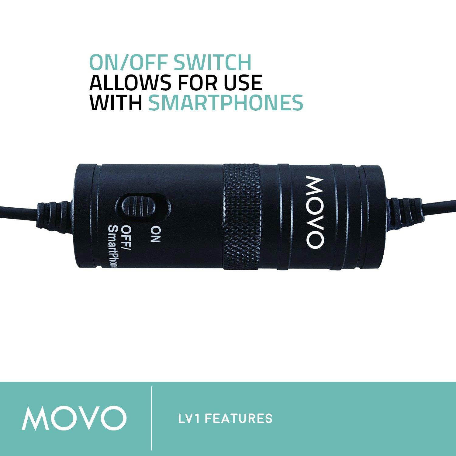 Movo LV1 Lavalier Lapel Clip-on Omnidirectional Condenser Microphone for Cameras, Camcorders & Smartphones (Including Apple iPhone, iPad, Samsung Galaxy & Note, etc)