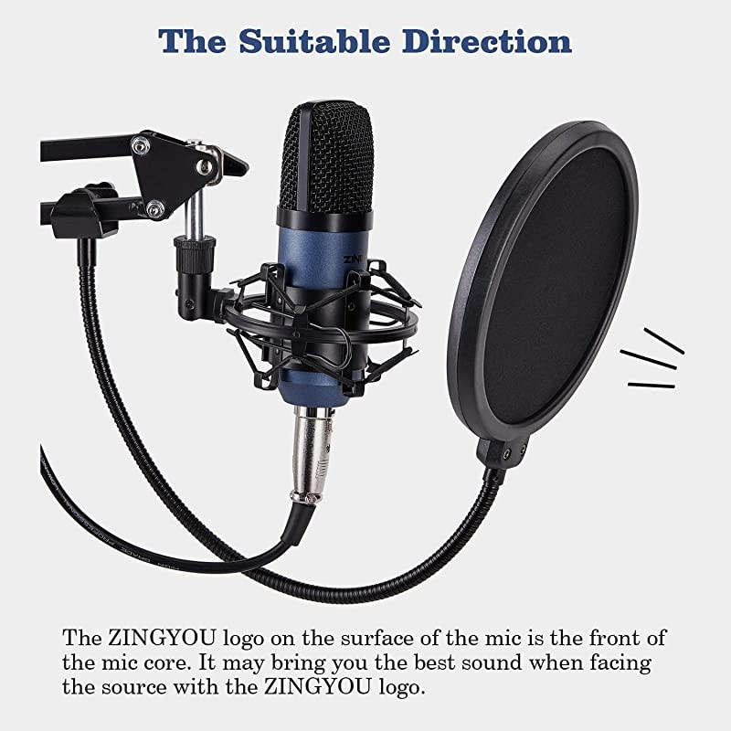Condenser Microphone  Computer Mic ZY-007 Recording Bundle for Gaming Streaming YouTube Videos Professional Cardioid Microphone Include Adjustable Arm Stand, Shock Mount and Pop Filter(Blue)