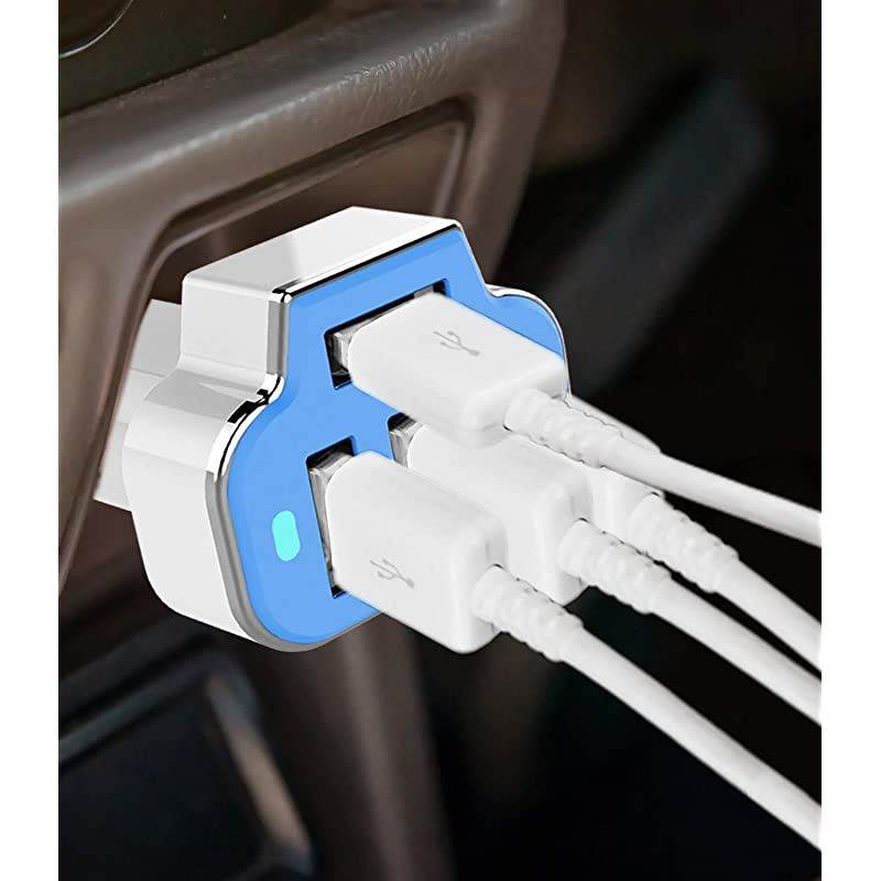 4 Port Car Charger Adapter 12V Fast Car Charger USB Adapter Power Station 52A26W Output Blue