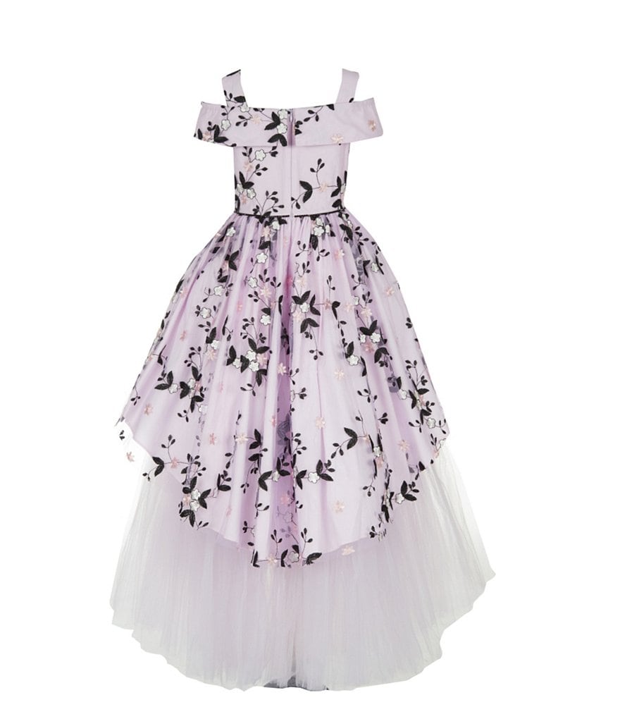 Badgley Mischka Big Girls 7-14 Off-the-Shoulder Floral Embroidered Hangdown Dress