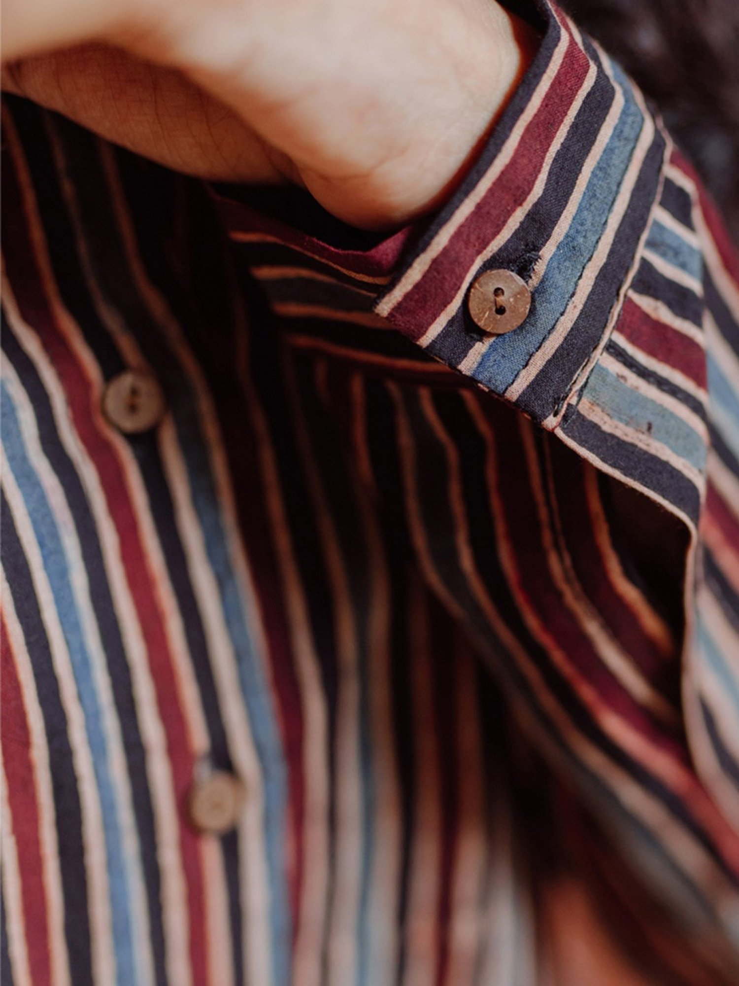 Okhai Rhythm Dark Brown & Black Pure Cotton Striped Shirt