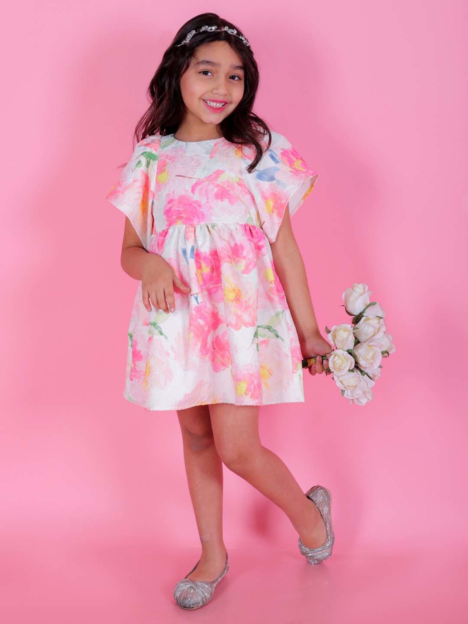 KidsDew Kids White & Pink Floral Print Dress