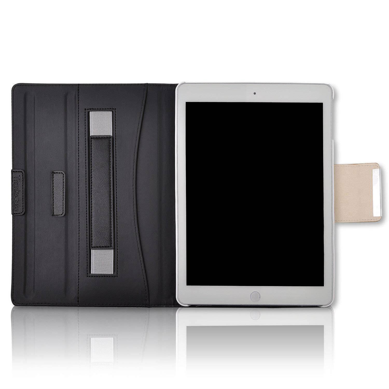 iPad Pro 10.5 Case,Thankscase Rotating Case Smart Cover with Beautiful Quatrefoil Lattice Embossed Pattern with Wallet Pocket and Hand Strap for New iPad Pro 10.5 inch 2017 Release (Black Quatrefoil)