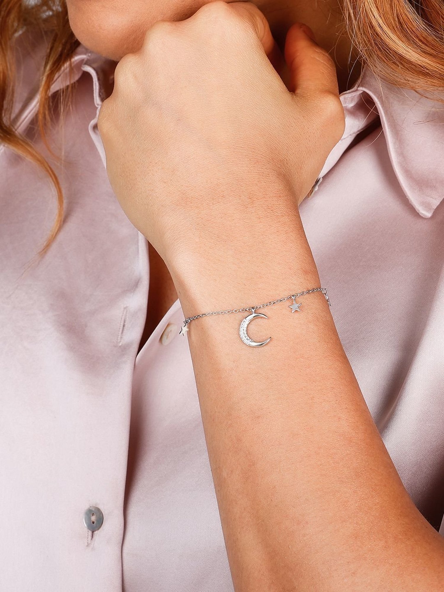 GIVA 92.5 Sterling Silver Moon & Stars Bracelet for Women