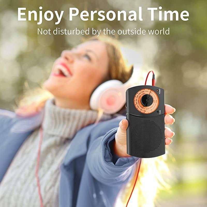 AMFM Radio Pocket with Headphone Jack Best Reception Battery Operated Personal Transistor by 2 AA Battery for JoggingWalking and Travelling
