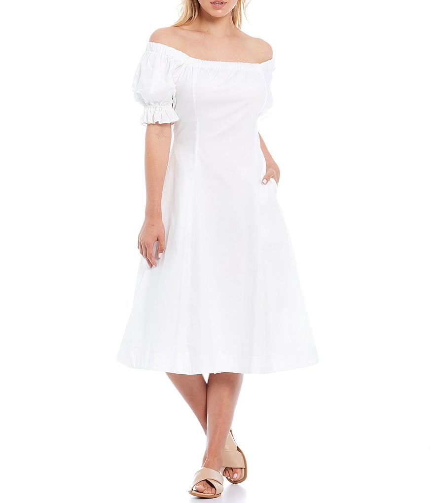 Chelsea & Violet Off-the-Shoulder Poplin Midi Dress