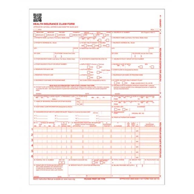 tops cms1500 health insurance claim forms for laser printer, 8.5 x 11 inches, 250 sheets per pack 50135rv