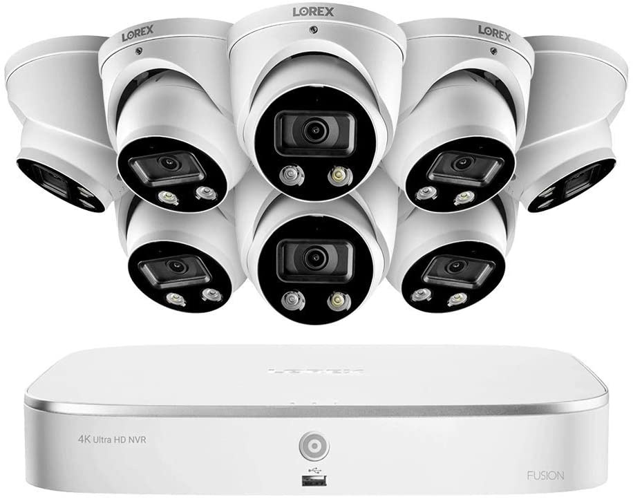 Lorex N4K2SD-88WD 4K Smart Deterrence Surveillance System Featuring N842A82 2TB 4K Fusion NVR and 8 E892DD 4K Two-Way Audio Smart Motion Detection Dome Cameras