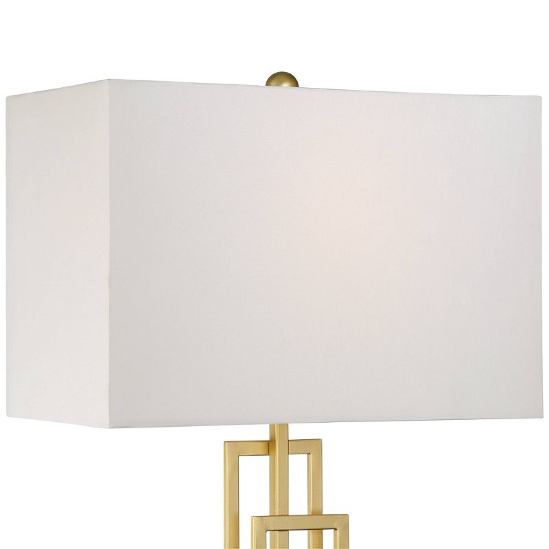 360 Lighting Mid Century Modern Table Lamps Set of 2 Brushed Gold Metal White Rectangular for Living Room Bedroom House Bedside