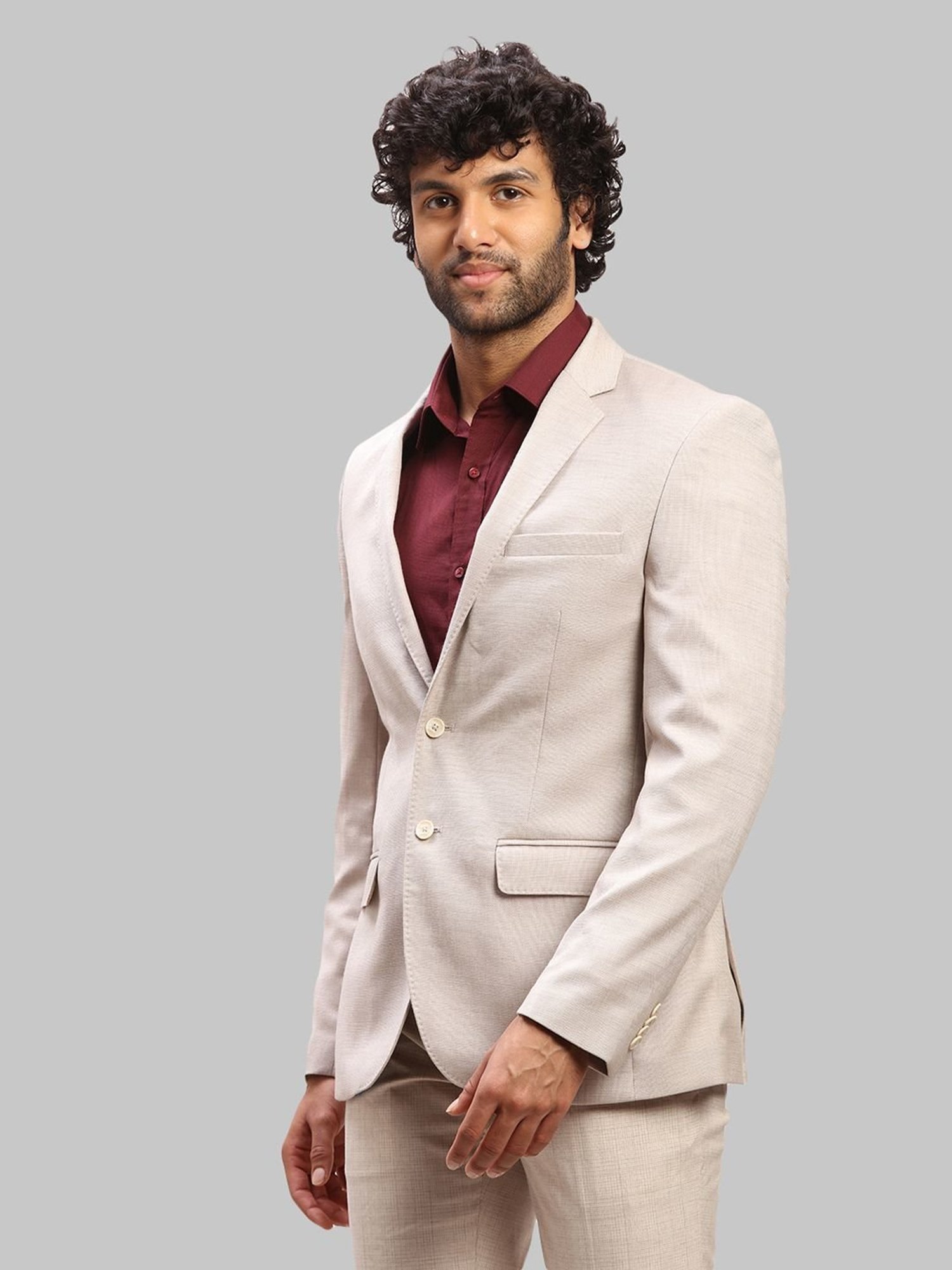 Parx Beige Regular Fit Self Pattern Blazer