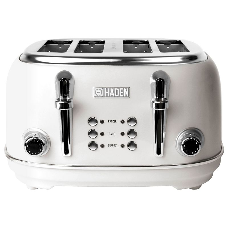 Haden 75013 Heritage 4 Slice Wide Slot Stainless Steel Body Countertop Retro Toaster with Defrost and Adjustable Browning Control, White