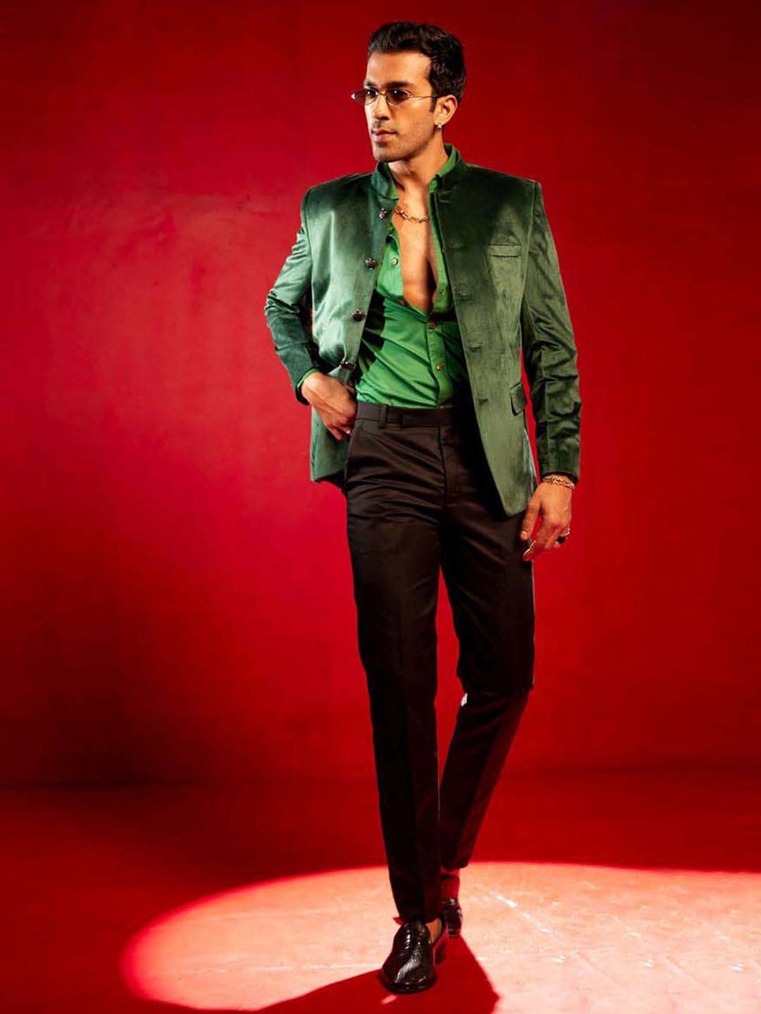 Vastramay Green Regular Fit Ethnic Blazer