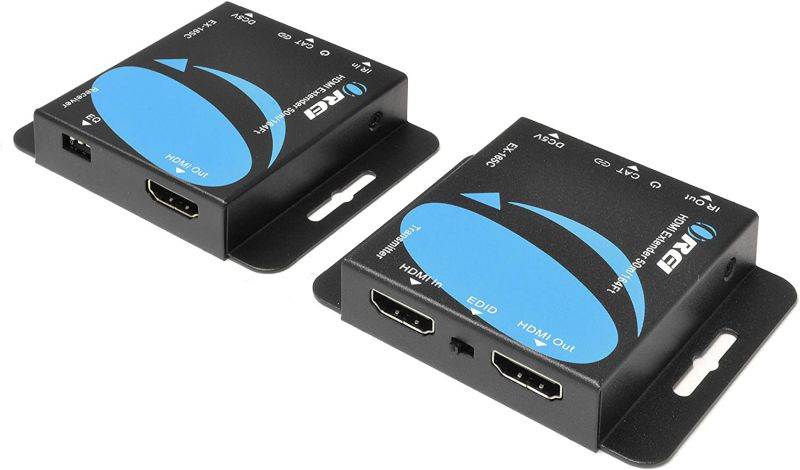 OREI 164-Feet HDMI Extender Over Single CAT5e/CAT6 up to 1080p, Full HD, Loop Out Option & 4K 1x4 HDMI Splitter by OREI - 1 Port to 4 HDMI Display Duplicate/Mirror - HD-104 Black