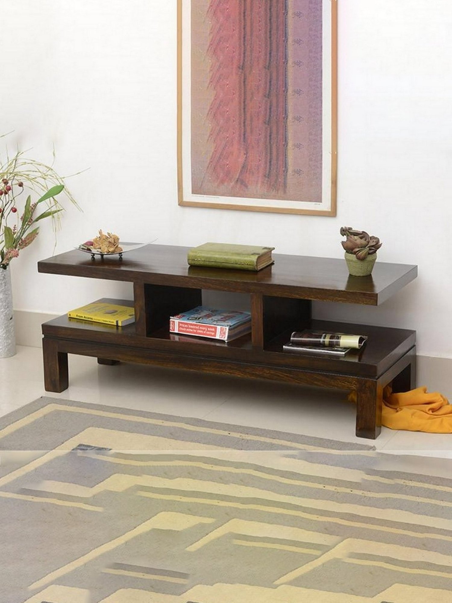 Ikiriya Allen Solid Dark Brown Wood TV Entertainment Unit Mahogany Finish