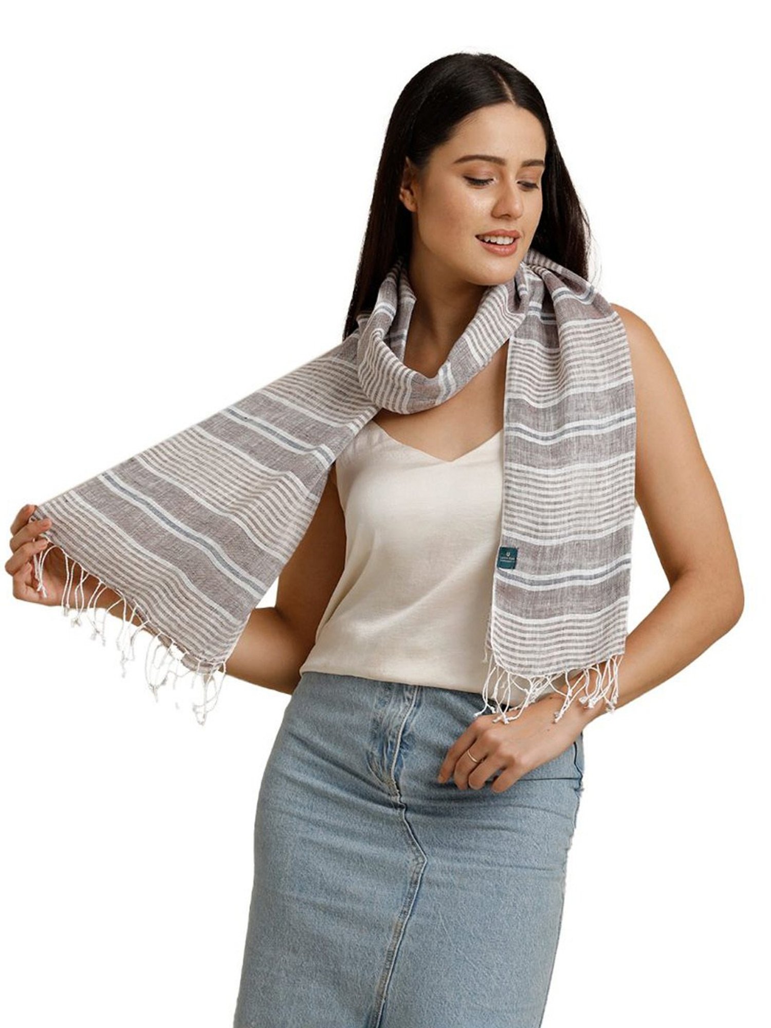 Linen Club Brown Striped Pure Linen Stole