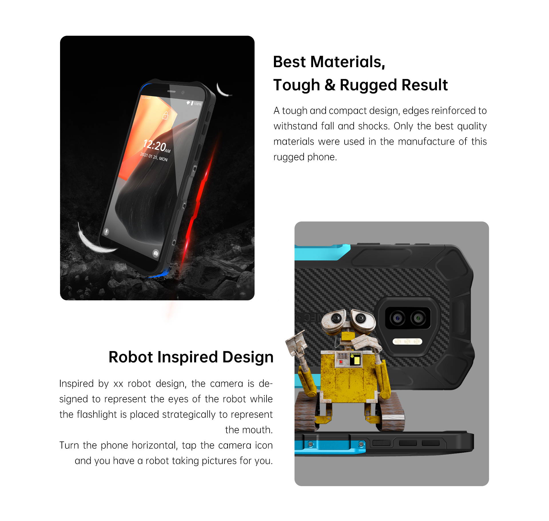 Rugged IP68 / 69K WP12 Smartphone 4GB + 32GB 4000mAh Quad Core Android11 Mobile Phone 5.5 "HD + 500W / 1300W 13MP Camera Phone