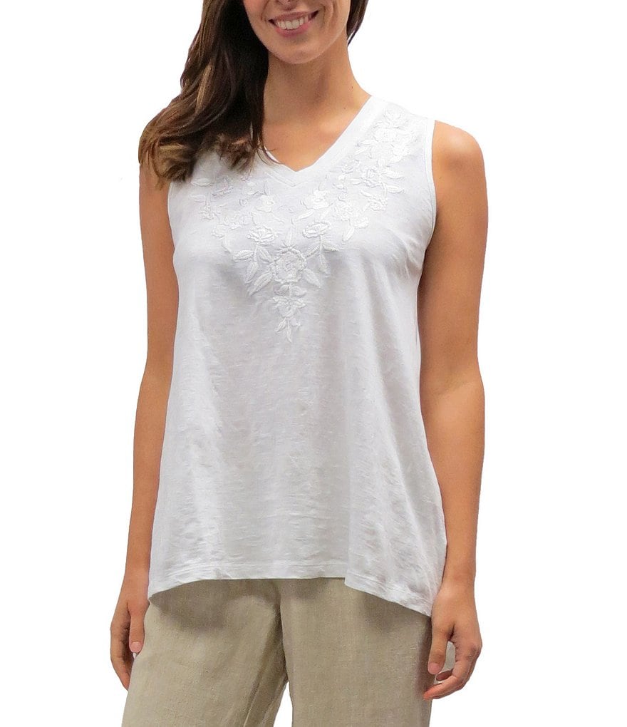 Karyn Seo Saira Vintage Embroidered V-Neck Boho Tank Top