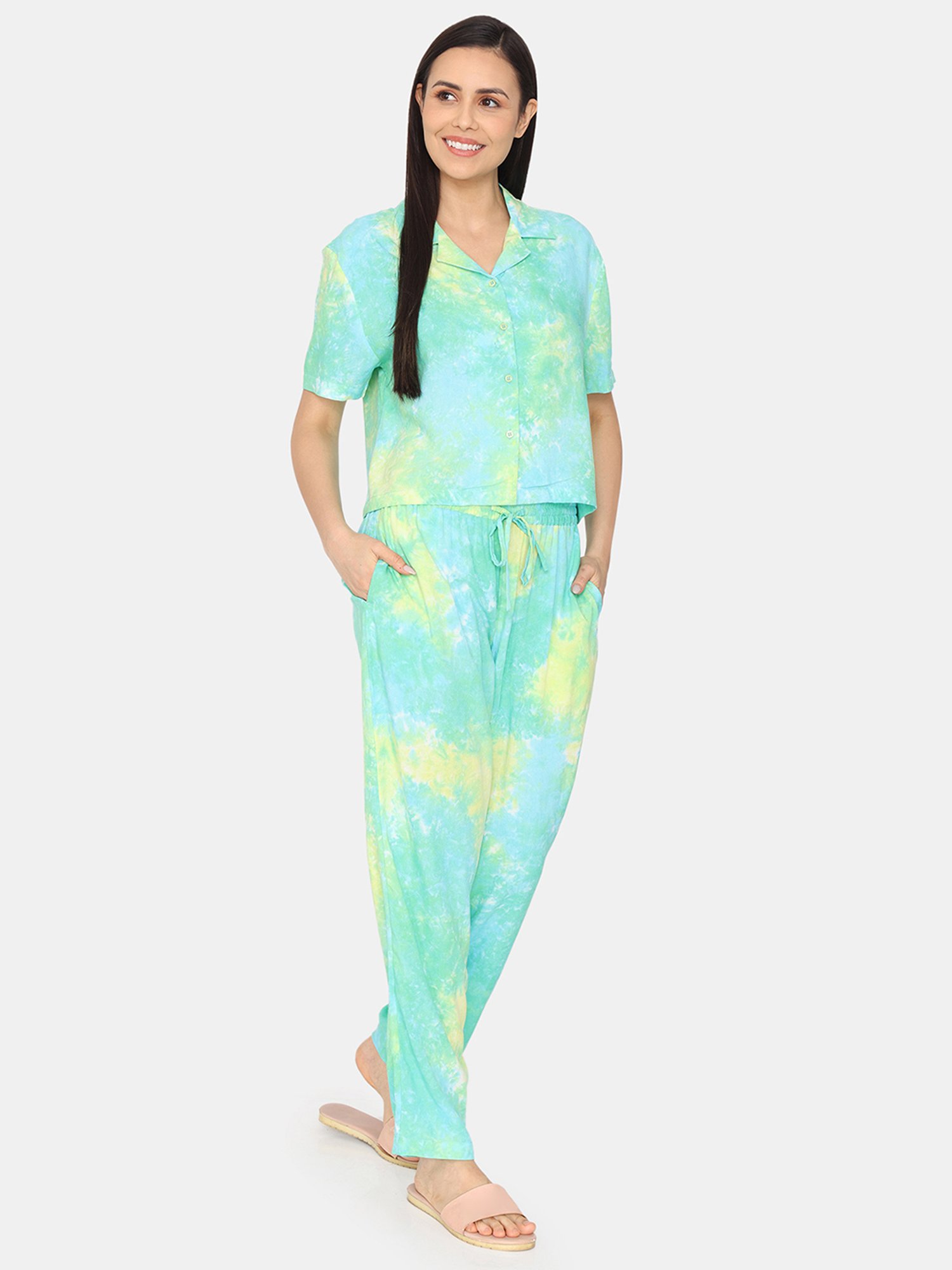 Zivame Multicolor Printed Shirt With Pyjamas