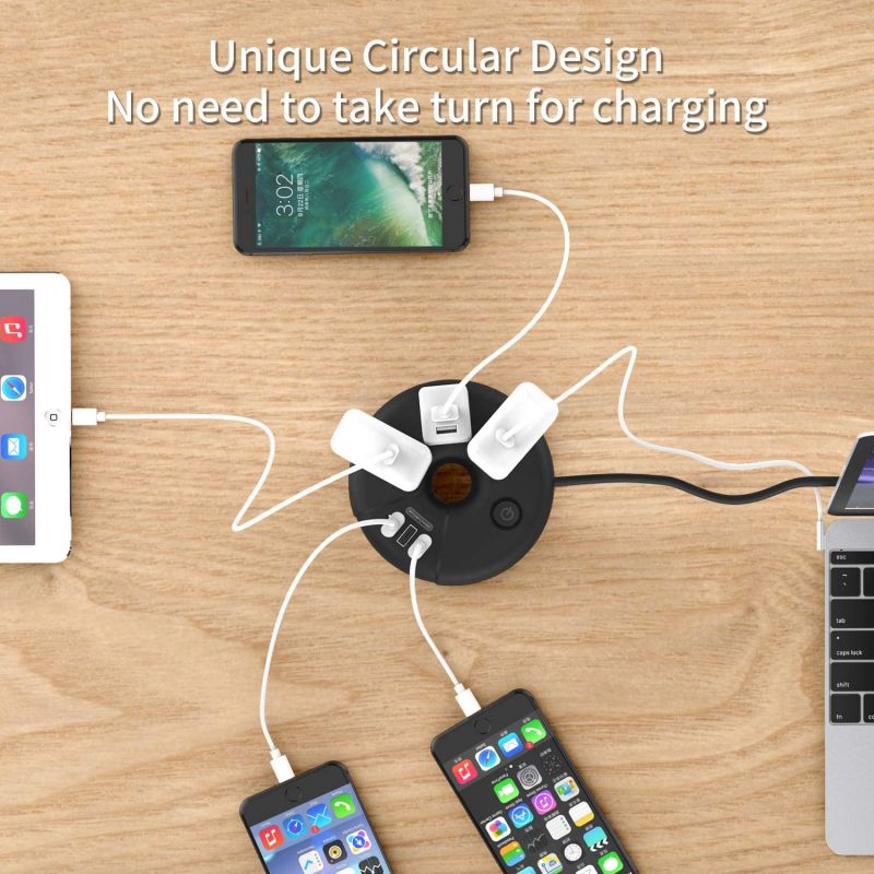 Power Strip with USB Travel Power Strip Flat Plug 10 ft Extra Long Extension Cord 3 Outlet 3 USB Desktop Charging Station Compact for Home Dorm Room Office Cruise Ship and Nightstand