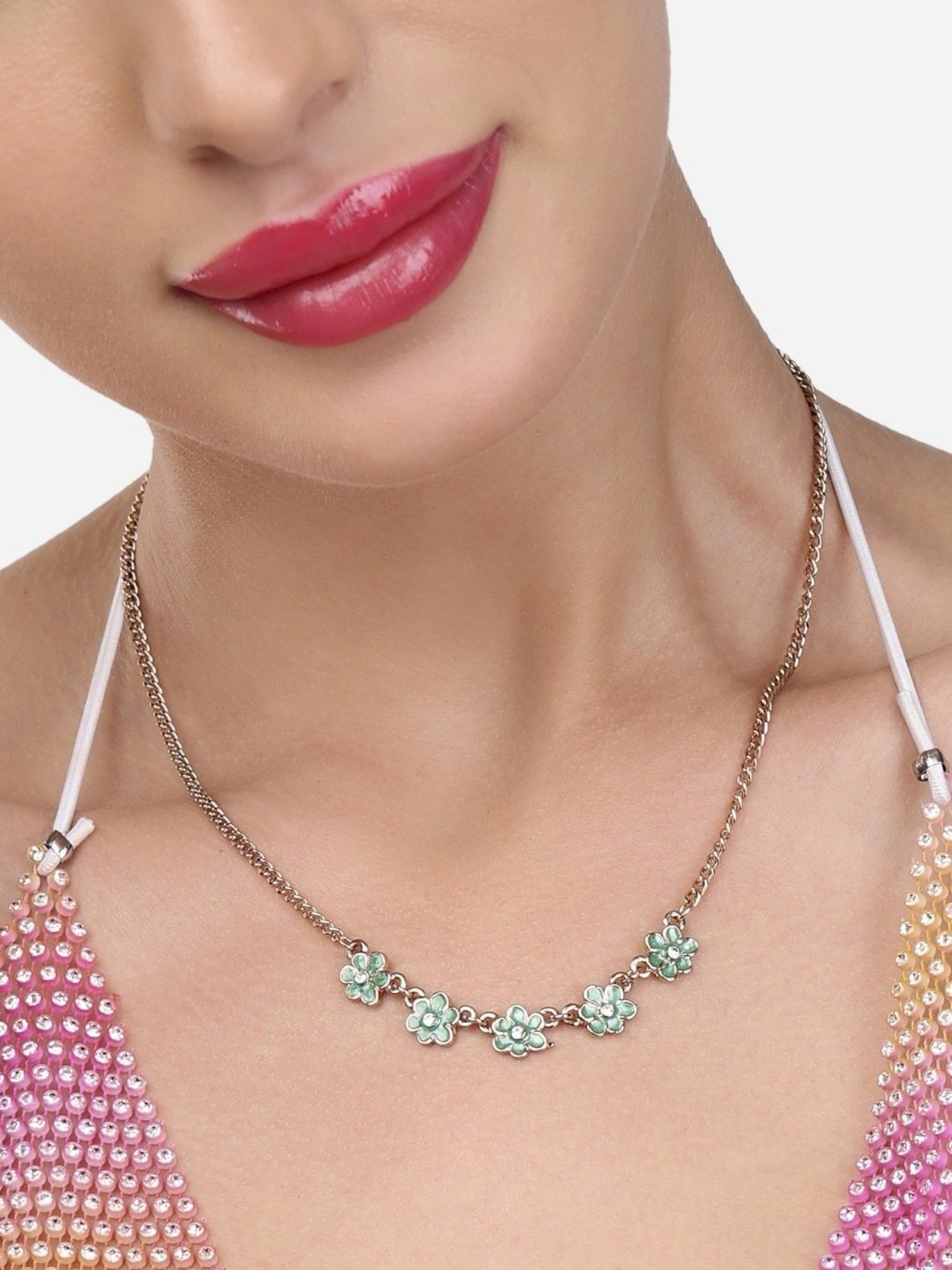 Karatcart Golden Sea Shell and Textured Disk Multicharm Multilayered Chain Women