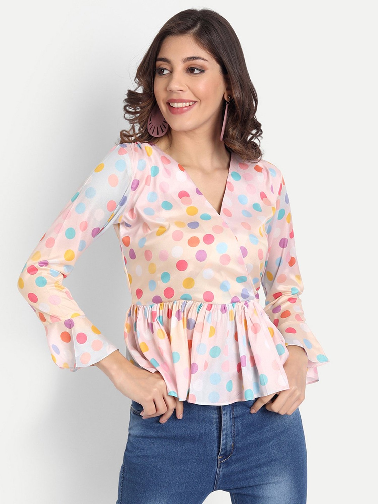 MASAKALI.CO Light Pink Printed Peplum Top