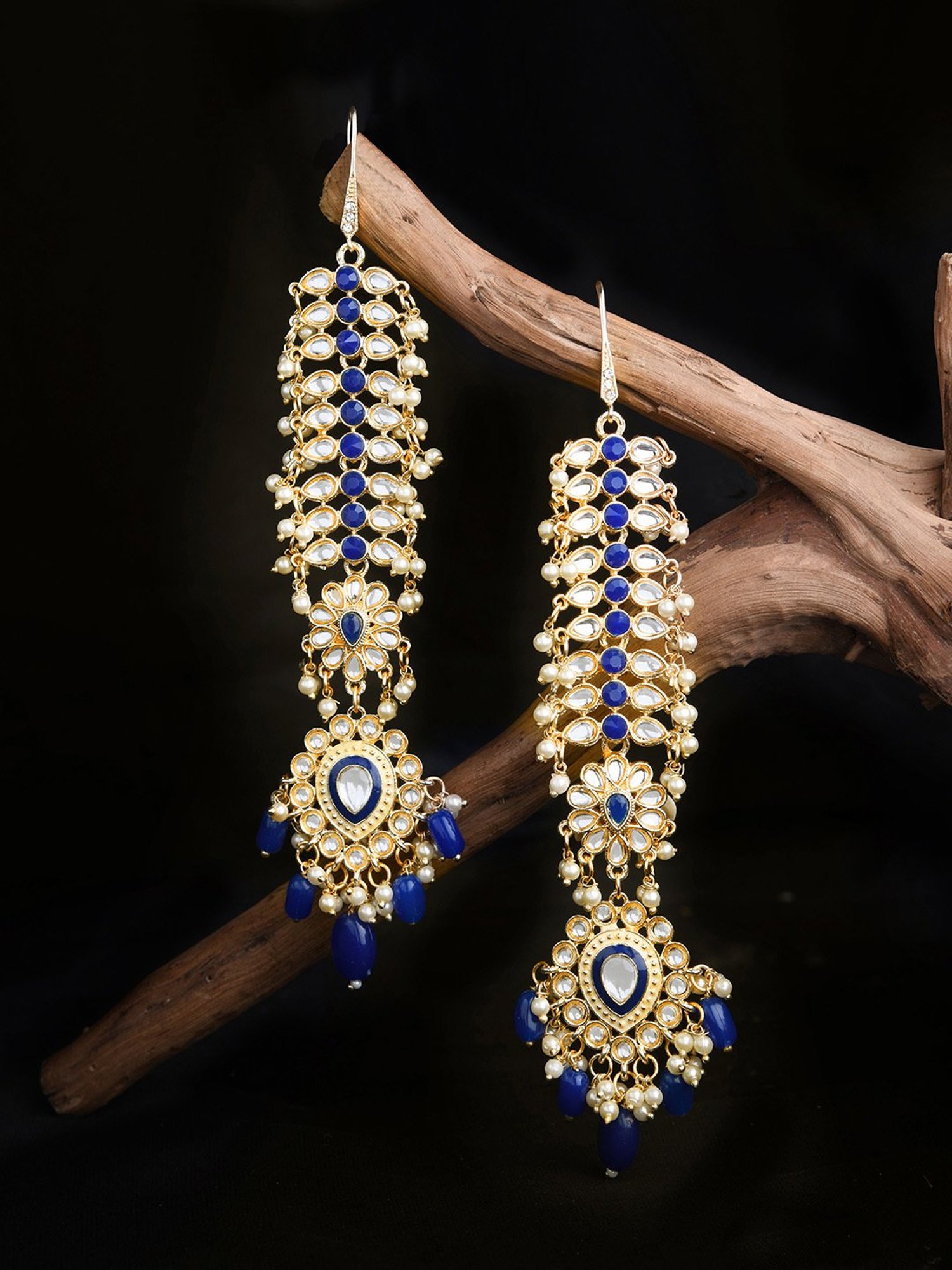 Fida Ear Chain Navy Blue Slave Earrings
