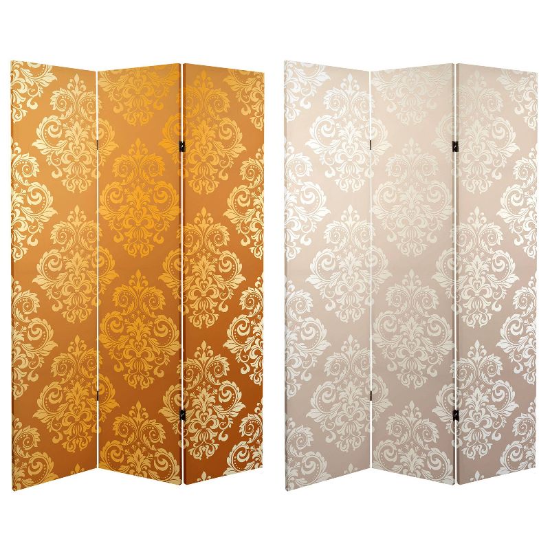 6" Double Sided Baroque Wallpaper Canvas Room Divider Gold - Oriental Furniture