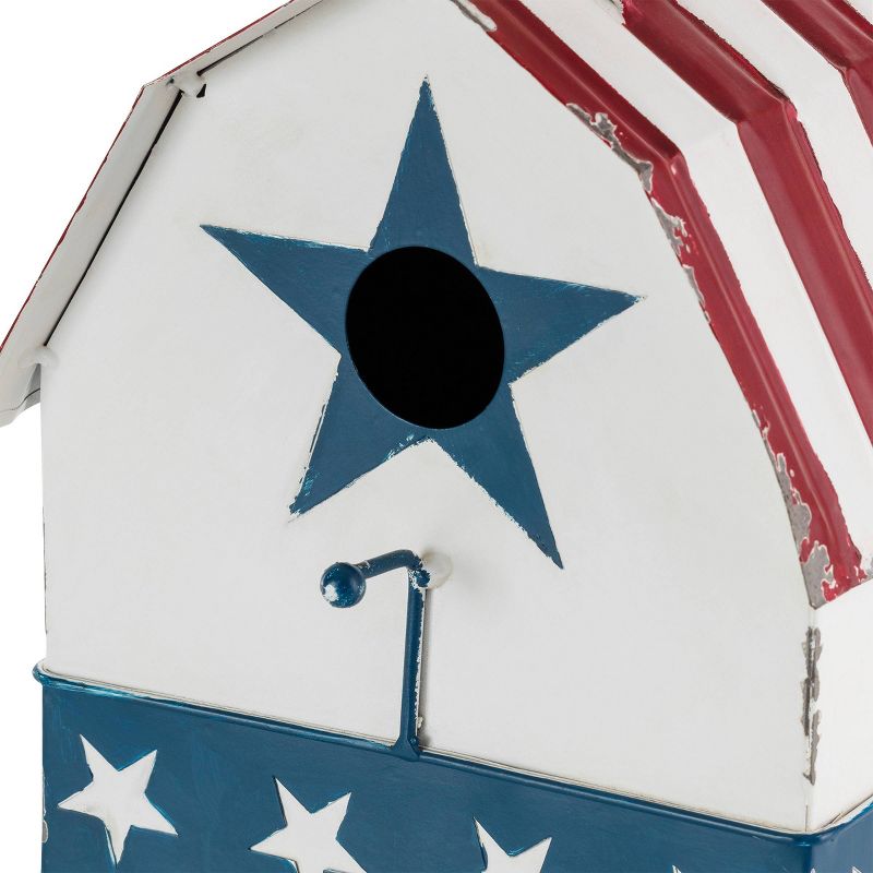 18" Iron Patriotic Birdhouse With Rooster Vane Top - Alpine Corporation