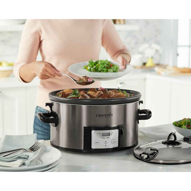 Crock Pot 7qt Cook & Carry Programmable Easy-Clean Slow Cooker - Premium Black Stainless Steel