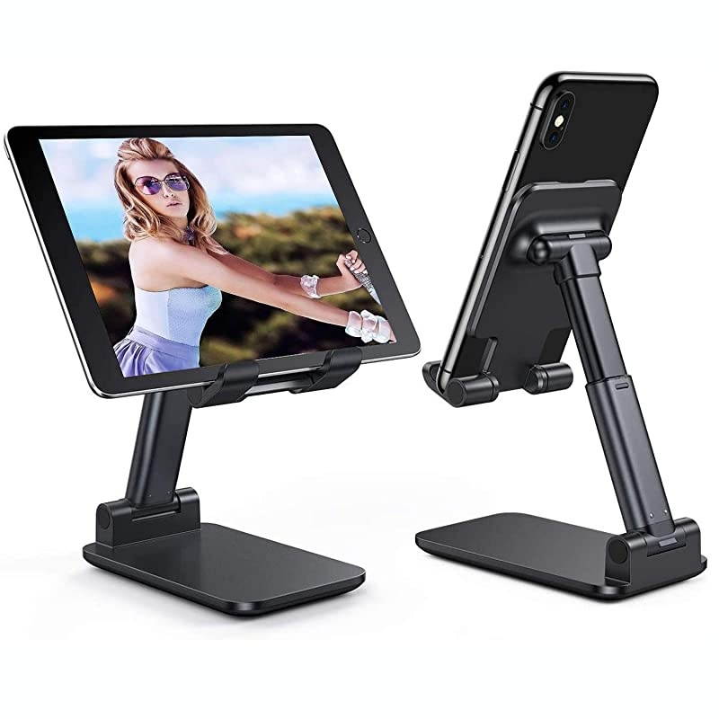 Phone Holder for Desk Foldable Adjustable Mobile Phone Stand for Bed Compatible with iPhone ipad Mini Small Tablet