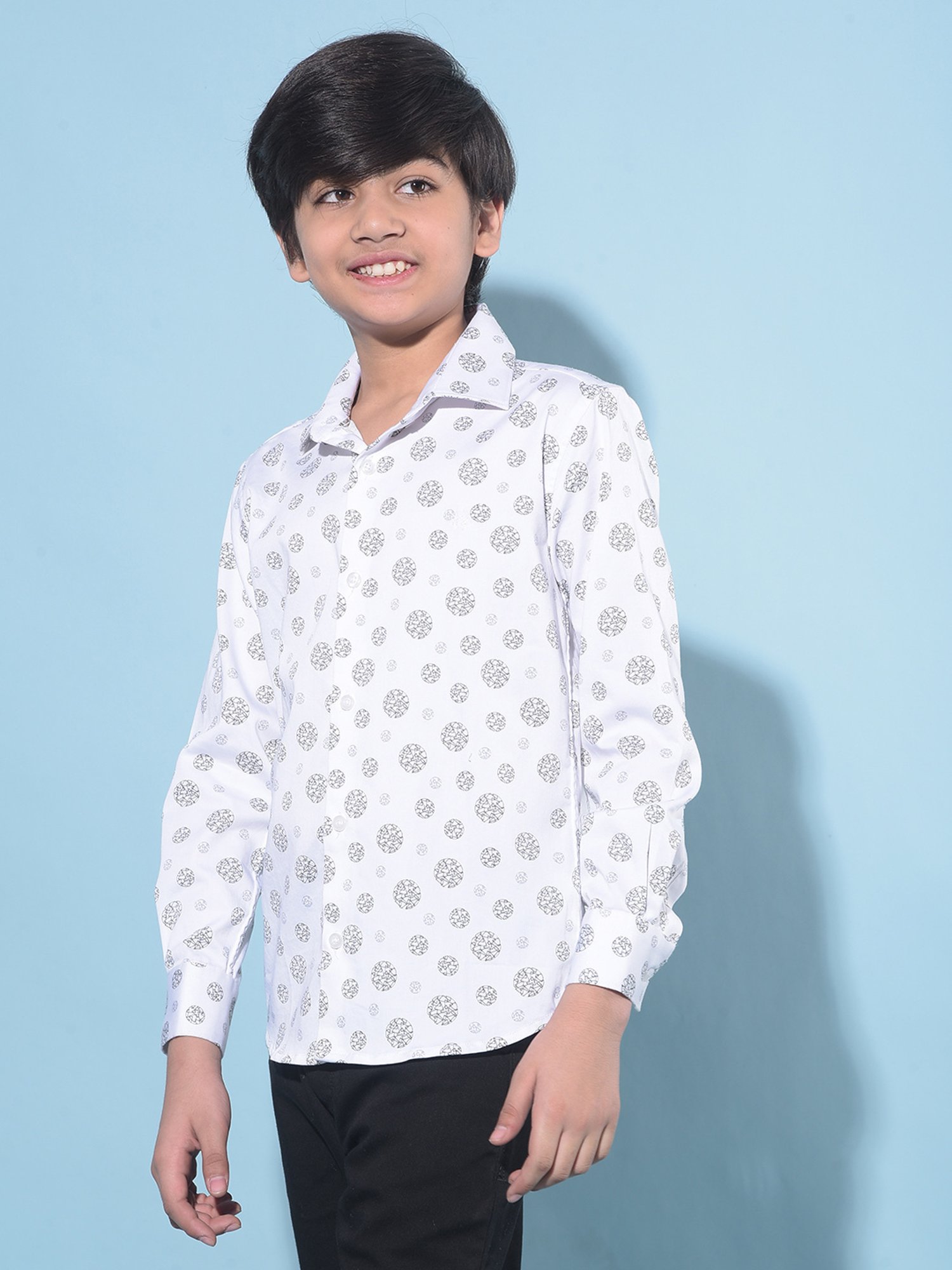 Crimsoune Club Kids White Printed Full Sleeves Shirt