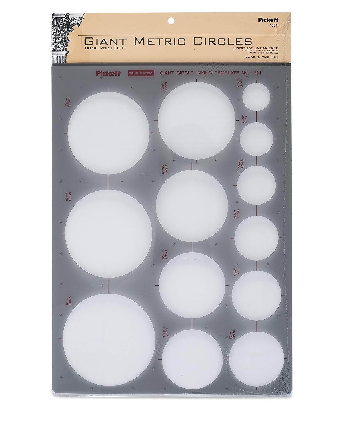 Pickett Giant Metric Circles Template, Circle Range 25mm to 85mm in Diameter (1301I)