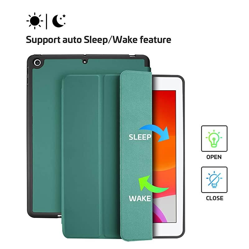 New iPad 10.2 Case (2020 8th Generation / 2019 7th Generation) with Pencil Holder and Flexible Soft TPU Back Cover, Slim Steady Stand Protective Case for 10.2" iPad 8th / iPad 7th -Green