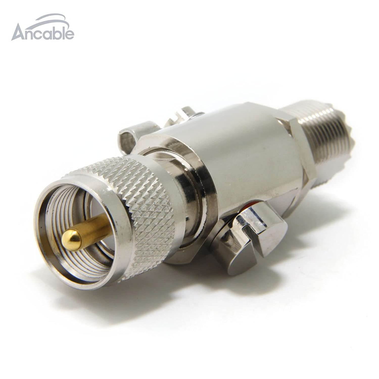 Ancable Lightning Arrestor/Surge Protector for CB Ham Two-Way Radio Antenna, UHF PL-259 Male to SO 239 Female RF Coaxial Connector Adapter