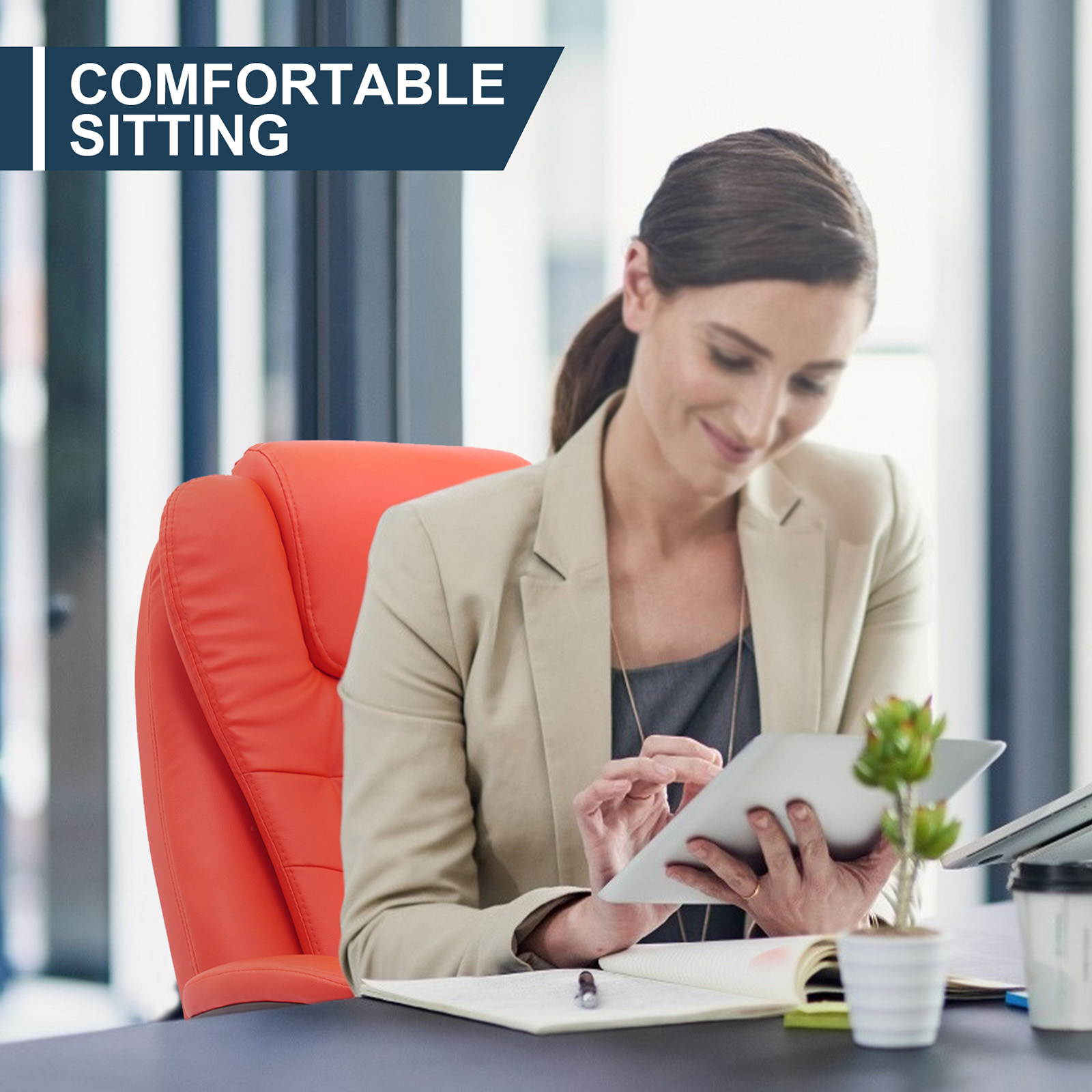 YOUTHUP Office Chair Computer High Back Adjustable Ergonomic Desk Chair Executive PU Leather Swivel Task Chair with Armrests Lumbar Support,White