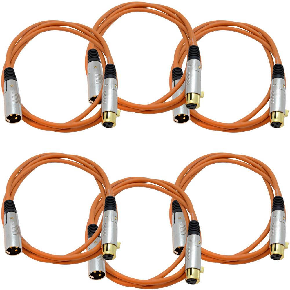 Seismic Audio - SAPGX-6Orange-6Pack - 6 Pack of 6 Foot Gold Plated Orange XLR Mic Microphone Patch Cable Cord Balanced