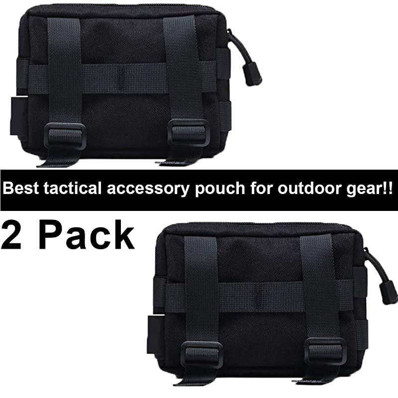 Molle Pouches Tactical Admin Pouch Compact EDC Utility Gadget Gear Pouch Military Carry Accessory Belt Hanging Waist Bag 2 PackBlack7quotL 51quotH