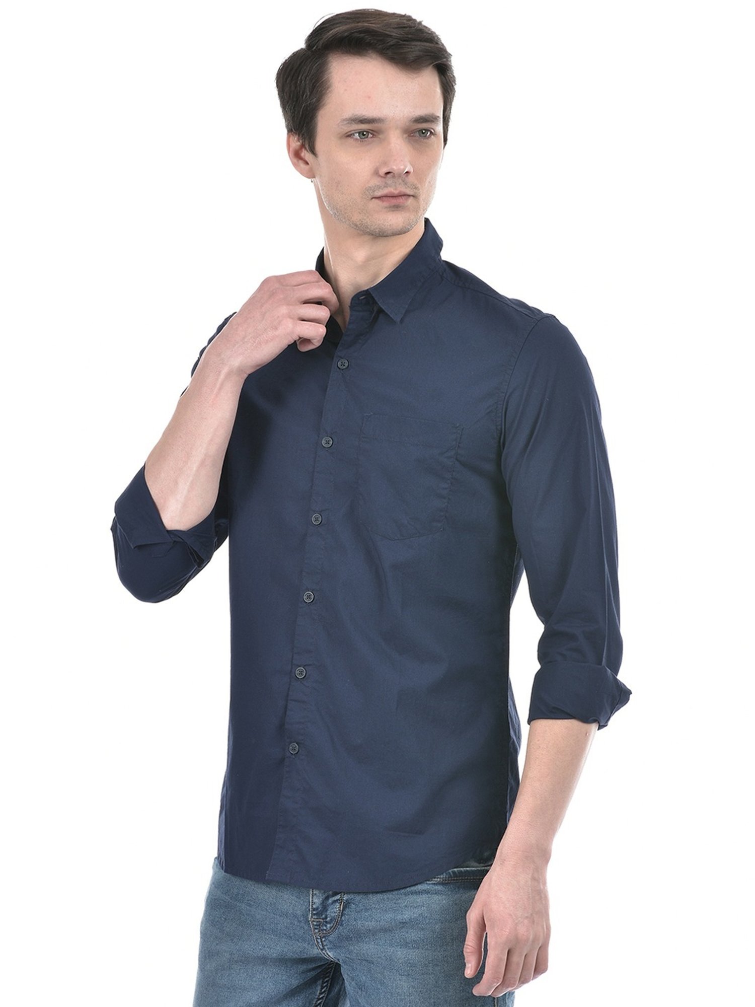 Numero Uno Navy Cotton Slim Fit Shirt