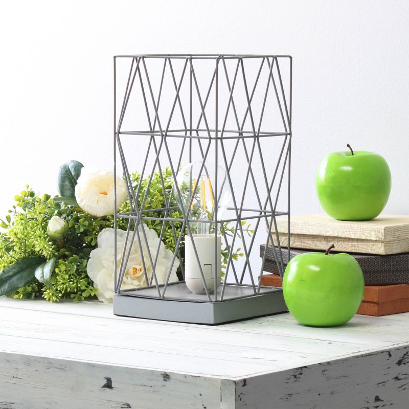 Metal Geometric Square Table Lamp Gray - Simple Designs