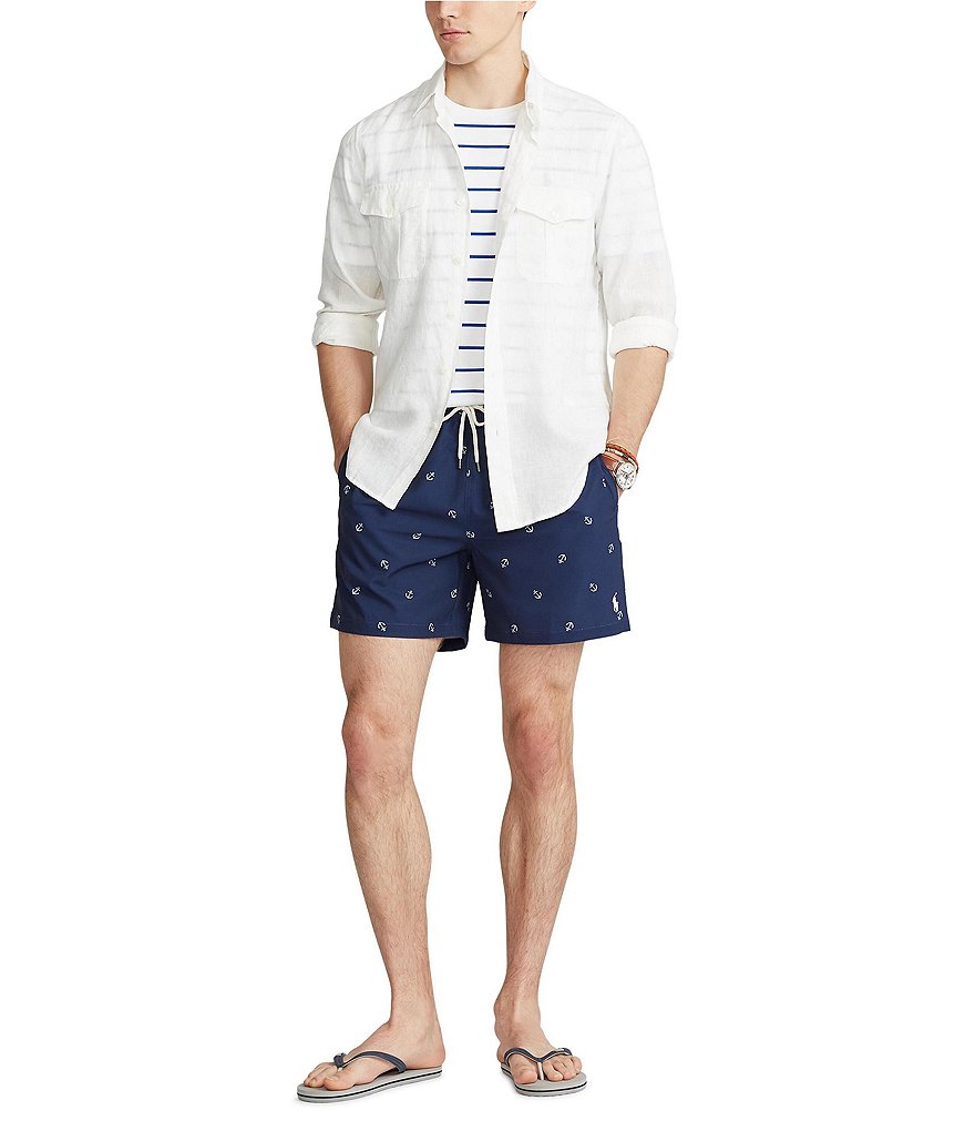 Polo Ralph Lauren Resort Anchor 5 3/4#double; Inseam Traveler Swim Trunks
