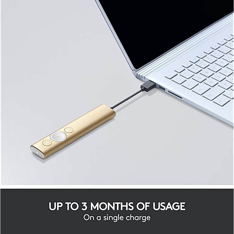 Spotlight Presentation Remote Advanced Digital Highlighting with Bluetooth Universal Presenter Clicker 30M Range and Quick Charging Gold