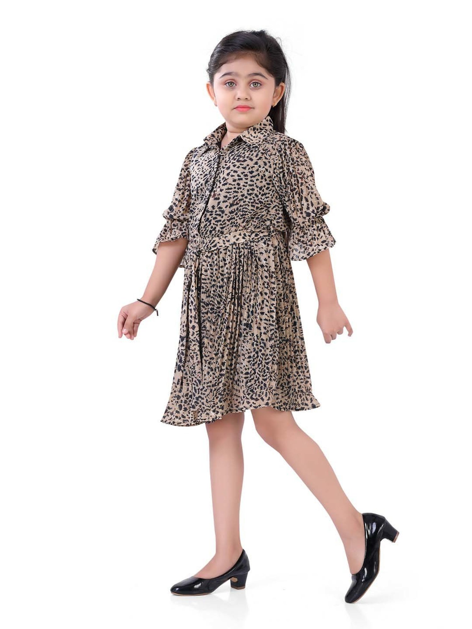 poplins Kids Brown Cotton Printed Dress