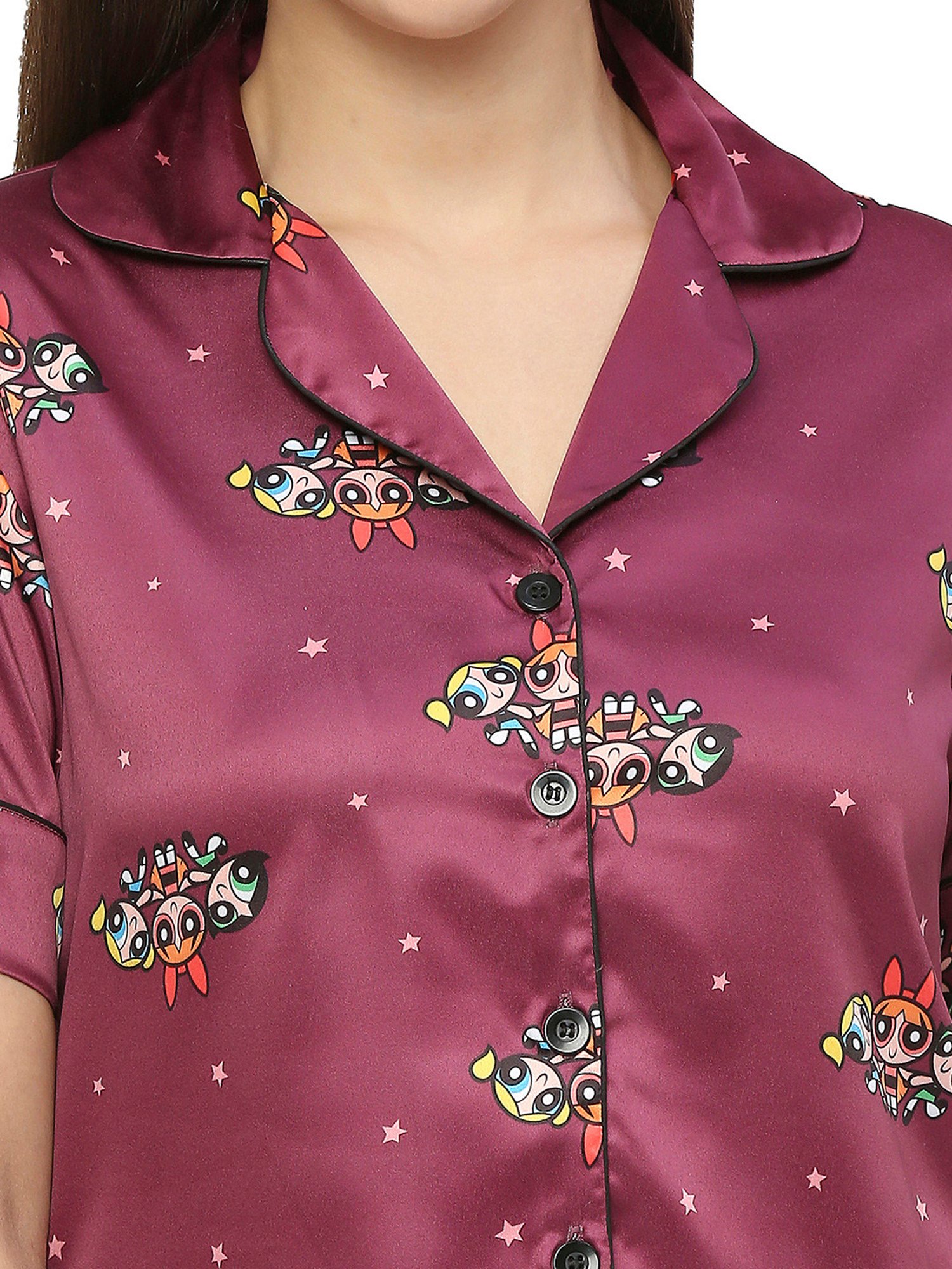 Smarty Pants Maroon Satin Print Shirt With Pyjamas
